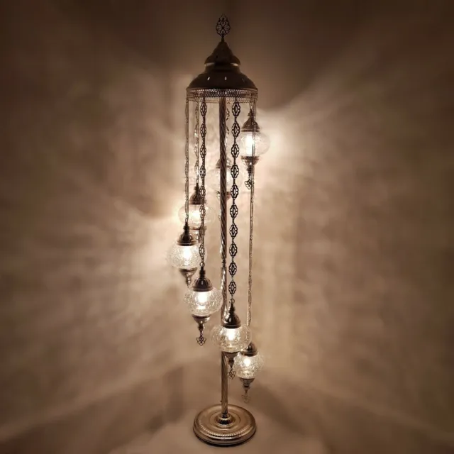 Handmade Turkish Moroccan Silver Floor Lamp 7 Glass Ball  Mosaic Light FREE BULB