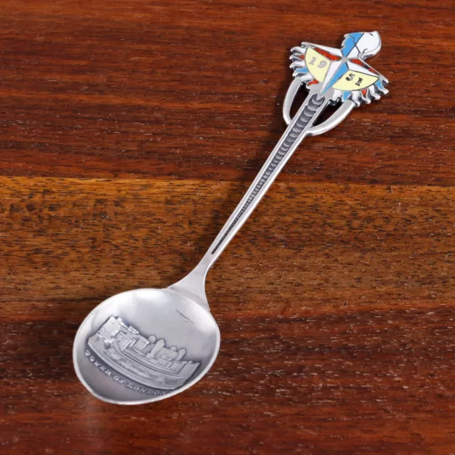 English Sterling Silver & Enamel Souvenir Spoon Tower Of London 1950 No Mono