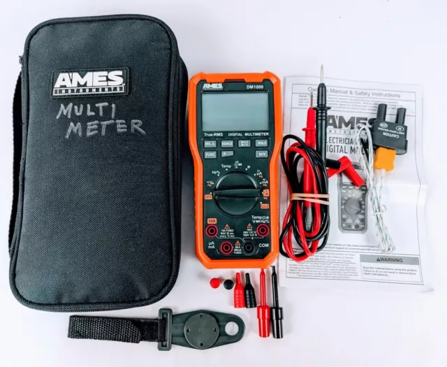 AMES Digital Multimeter DM1000 TRMS Tested Works No Issues W/ Case