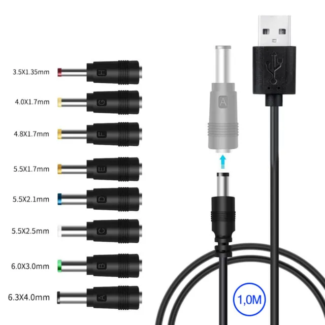 8 in 1 Universal Stromkabel USB zu DC 5,5 * 2,1mm 6,4 *4,4mm Klinke 5V Ladekabel