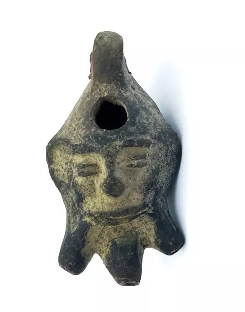 Ancient Roman 3 Wick Pottery Lamp Mask Design