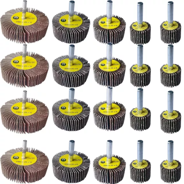 20 Pack 4 Sizes (1"/1.5"/2"/3") 1/4" Abrasive Flap Wheel Sander Set -...