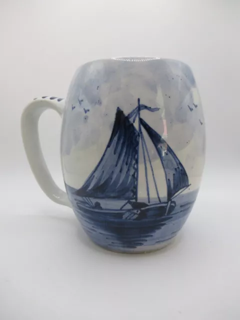 Vintage Delft blue and white hand painted windmill sailboat mug Netherlands 2