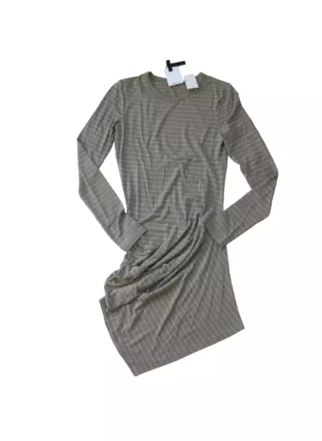 NWT Alexander Wang Asymmetric Tee Shirt Dress Gray Stripe V-Neck Short Sleeves M