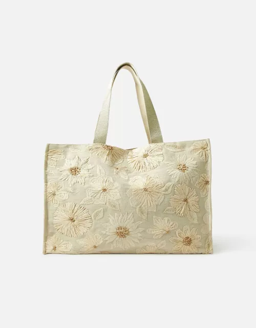 Monsoon Accessorize Embroidered flowers tote bag shopper tote large cream
