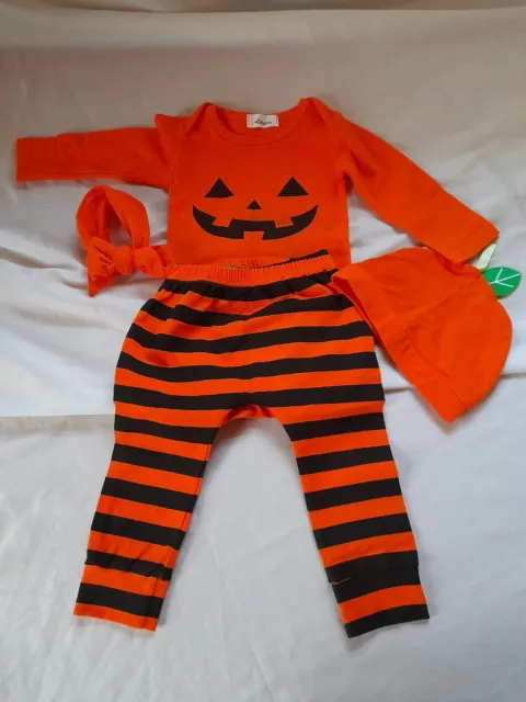 Costume zucca di Halloween neonato bambini bambine 4 pezzi il mio primo Halloween ***