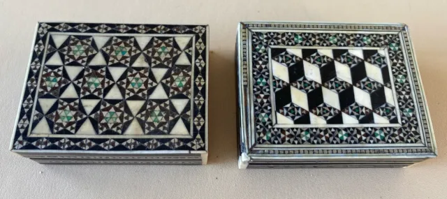 2 x Antique Islamic Anglo Indian Sadeli Micro Mosaic Small Boxes
