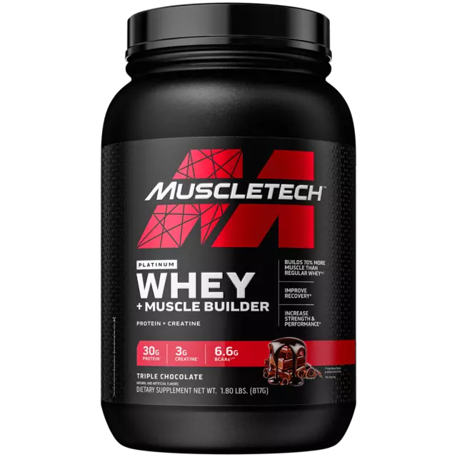 Muscletech Platinum Whey Plus Muscle Builder Protein Powder, 30g Protein