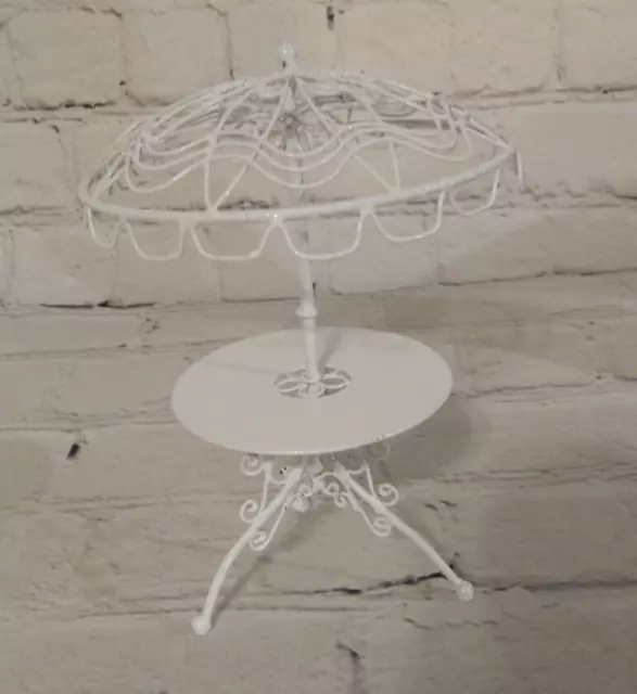 Austram Fairy Garden or Dollhouse White Metal Table w/Umbrella
