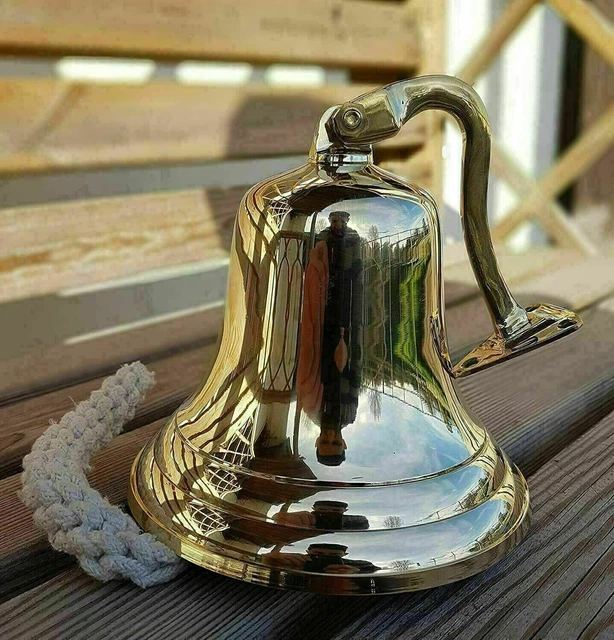 Campanella Nautica In Ottone Porta Cena Vintage Nave Scuola Pub Da Parete...