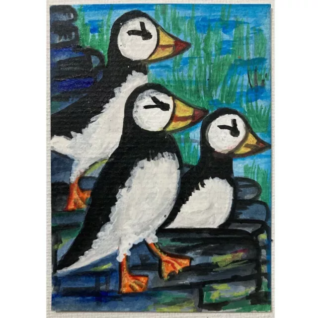 ACEO ORIGINAL PAINTING Mini Collectible Art Card Signed Animal Birds Ooak