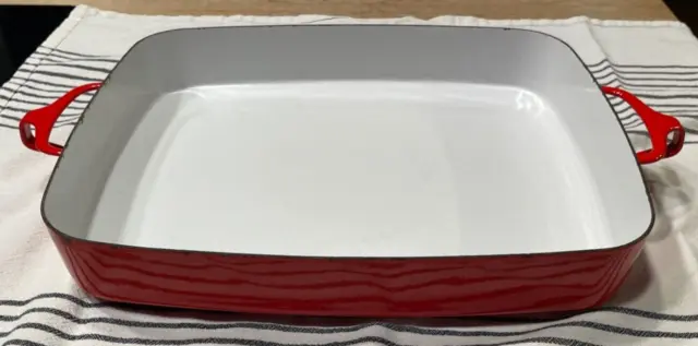 Vintage Dansk Red Enamel Cast Iron Extra Large Baking Lasagna Pan 14.5" x 11.5"