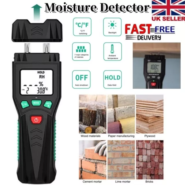 Pro Tool Timber Industry Damp Meter Digital LCD Moisture Detector Humidity Test
