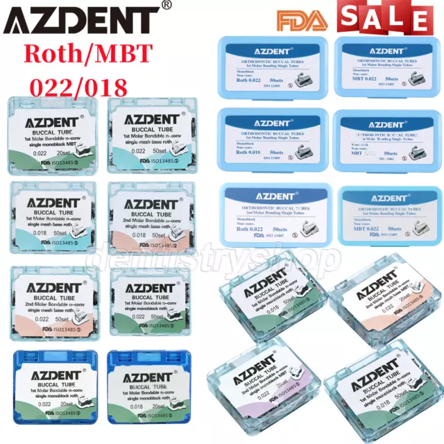 AZDENT Dental Orthodontic Buccal Tubes 1st 2nd Molar Tube Roth MBT 022 Bondable