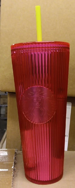 BRAND NEW STARBUCKS pleated MAGENTA with yellow-green straw 2023 NEW RELEASE