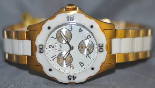 Invicta Ladies Angel White Dial Gold Steel & White Ceramic Watch 1655