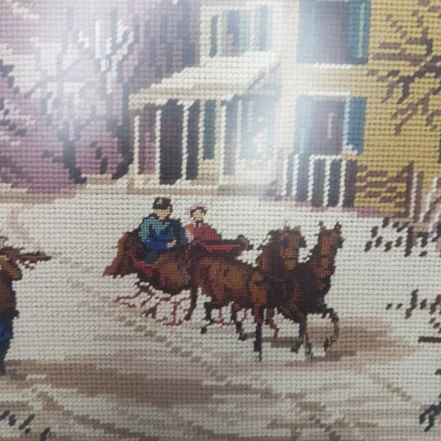 Vintage Tapestry American Homestead Winter Currier Ives Finished Crewel Adapted 2