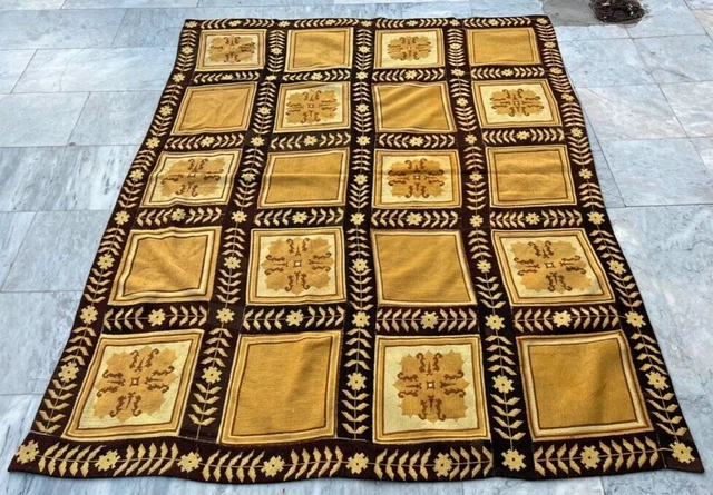 French Style Vintage Aubusson Handmade Boho Aubusson Rug Needle Point Rug 5x6 ft