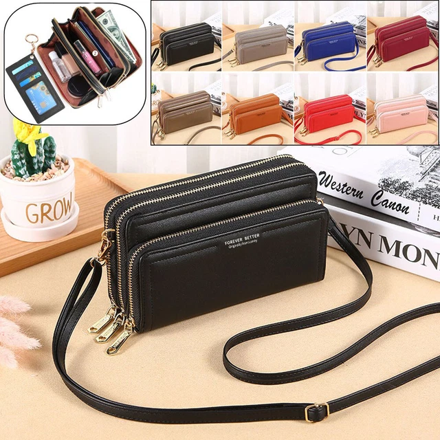 Women Cell Phone Purse Large Leather Wallet Zip Handbag Crossbody Shoulder Bag