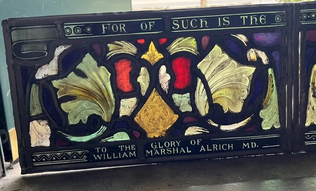SET(2) ANTIQUE LEADED FIRED STAINED GLASS CHURCH WINDOWS 1920s EXC COND