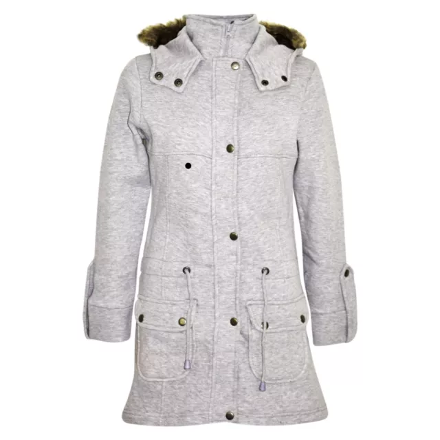 Kids Girls Grey Fleece Parka Jacket Long Faux Fur Hooded Winter Coats Age 5-13 Y