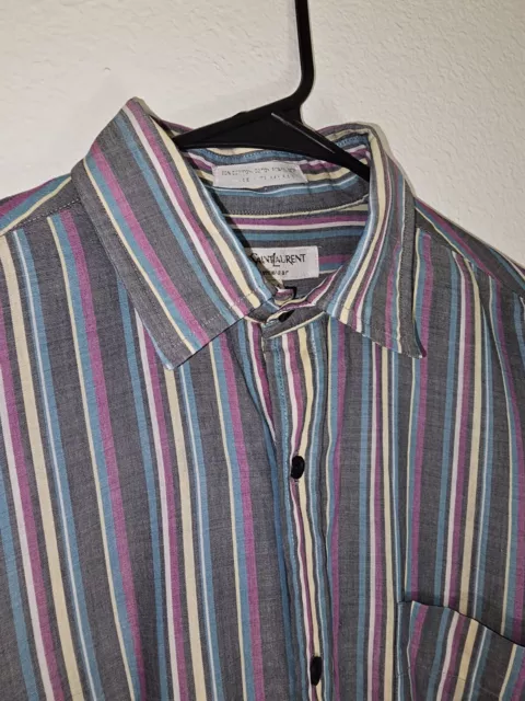 Vintage Yves Saint Laurent YSL Plaid Stripe Button Up Shirt Men's M Loud Colors