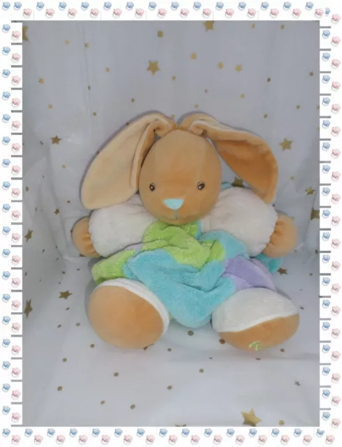 ⑪ - Gros Doudou Peluche Lapin Boule Blanc Vert Mauve Bleu Plume  Kaloo