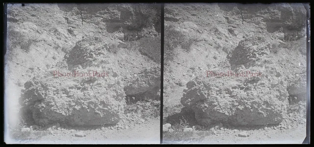 Rocher Montagne c1920 Photo NEGATIVE Plaque de verre Stereo Vintage V21T9n2
