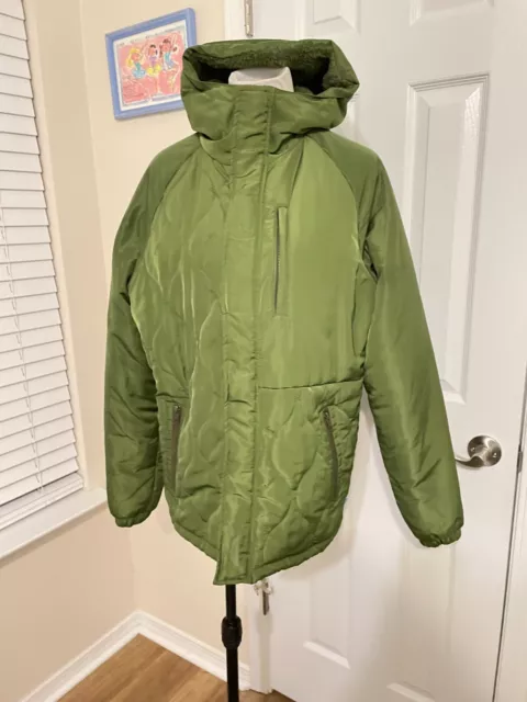 Cookies Womens Parka Size LARGE Quilted Fur Lined Hood Green Warm JACKET Coat