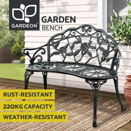 Gardeon Garden Bench Seat 100cm Cast Aluminium Outdoor Patio Chair Vintage Green