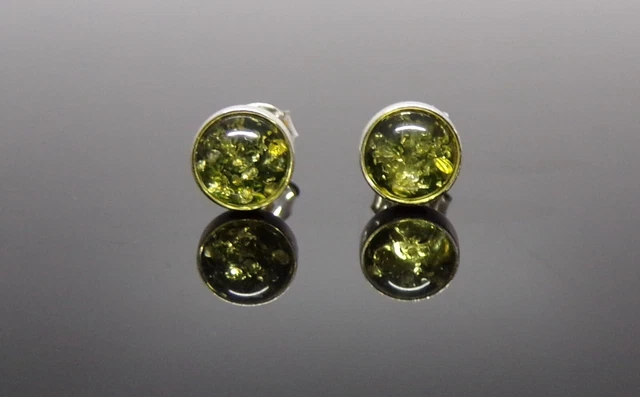 Main 925 Argent Sterling 6 MM Rond Vert Ambre Boucles D'Oreille Cadeau Sac