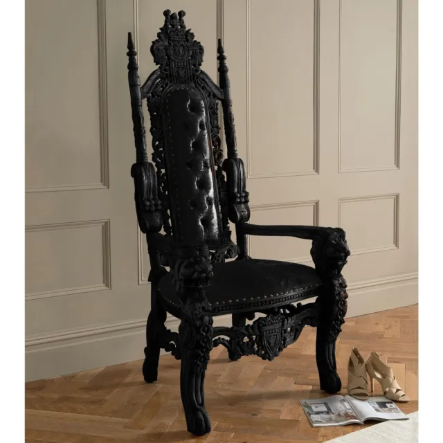 Black Antique French Style Throne Chair