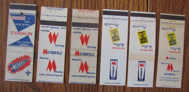 Metropole Supermarkets Montreal, Quebec (Lot Of 6 Matchbook Matchcovers) -F9