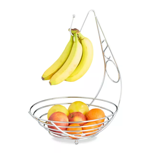 Corbeille à fruits avec porte bananes en métal chromé porte grappe de raisin