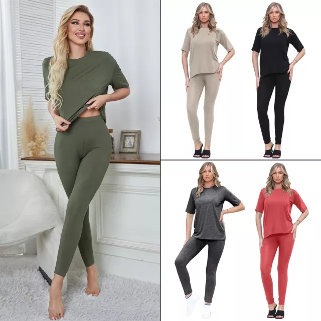 Leggings T-shirt Longline Donna Plain Oversize Co-Ord Set Tuta Casual