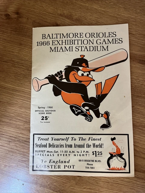 1966 Baltimore Orioles Exhibition Game Program Miami Stadium World Championship
