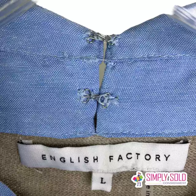 English Factory Women's Sweater Shirt Dress Long Sleeve Gray Blue Cotton Sz L 2