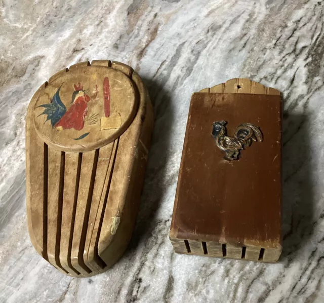 VTG 1950’s/60’s Wooden Wall Mount Knife Holders-Rooster Theme-MCM