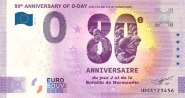 Billet 0 Euro Touristique souvenir - 80 ème Anniversaire Of D-day 2024.