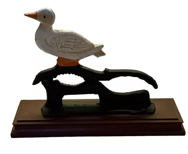 Vintage CAST IRON NUT CRACKER DUCK with Wood Base NUTCRACKER