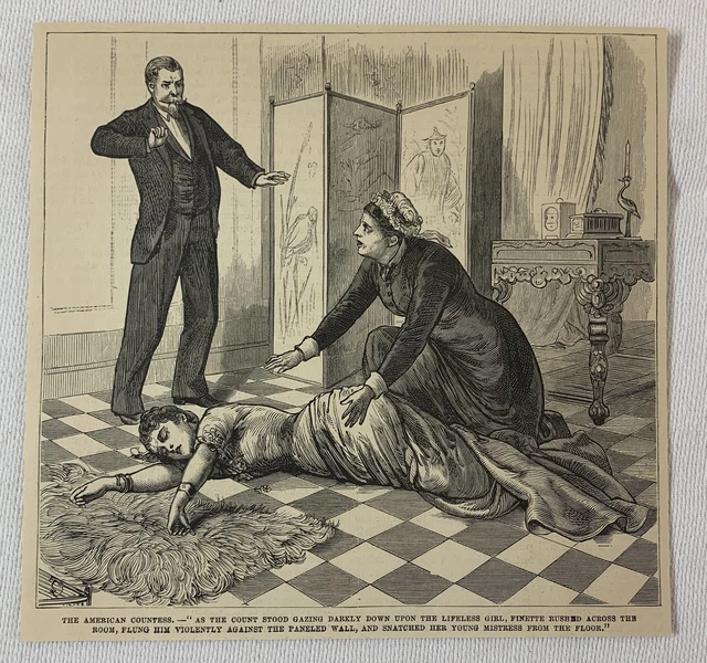 1878 Revista Grabado ~ Mujer Tries A Guardar Niña De Un Aterrador Conde