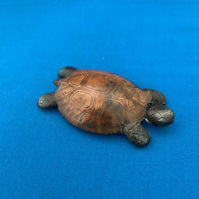 Antique Paperweight Tortoise Model Cast Metal and Leather Rare and Unusual