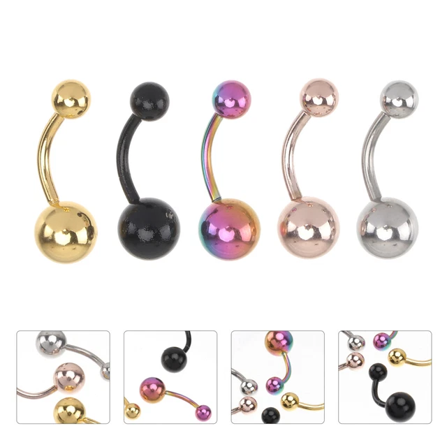 5 Pcs Navel Ring Stud Belly Rings Dangle Ball Button Banana