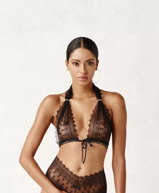 Bracli Geneva Reggiseno Perle Reggiseno Bralette Pizzo Nero Trasparente