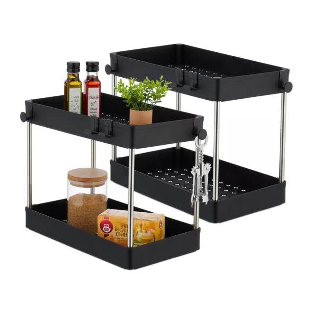 Set 2 Organizer Cucina Mobile Sotto Lavabo Ripiani Prodotti Pulizia 32x40x22 cm