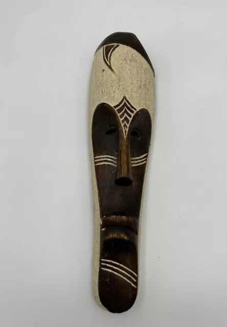 African Tribal Face Mask Wood Hand Carved Vintage Wall Hanging Fang Gabon Style