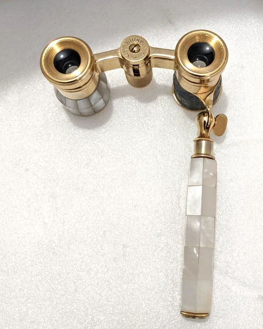 MI. VINTAGE BIRKS Opera Glasses Binoculars Mother of Pearl Inlay Brass