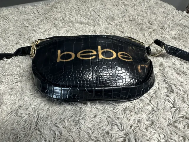 Bebe Josephine Croco Convertible Sling Belt Bag Purse Fanny Pack Waist Bag Black