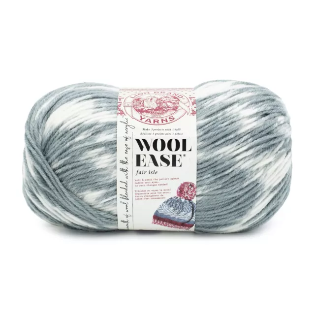 3 Pack Lion Brand Wool-Ease Fair Isle Yarn-Thaw/Medium Grey 629-213AO