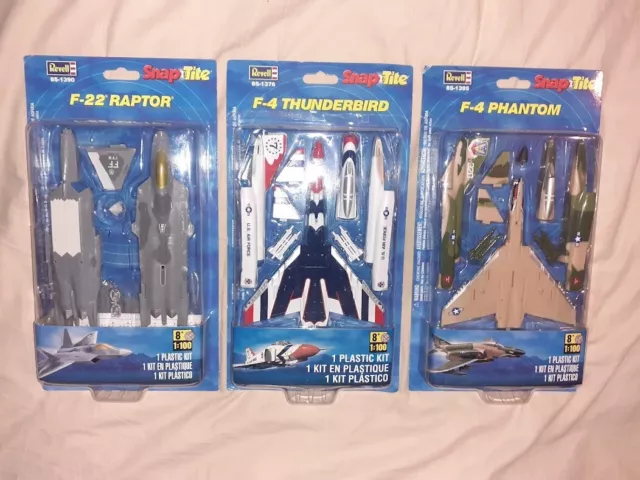 Revell SnapTite kits x 3 - F-22 Raptor, F-4 Thunderbird, F-4 Phantom